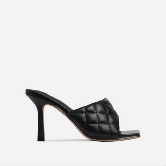 !! LIMITED !! SQUARE TOE Quilted Mules in Black - Picture 9 of 11